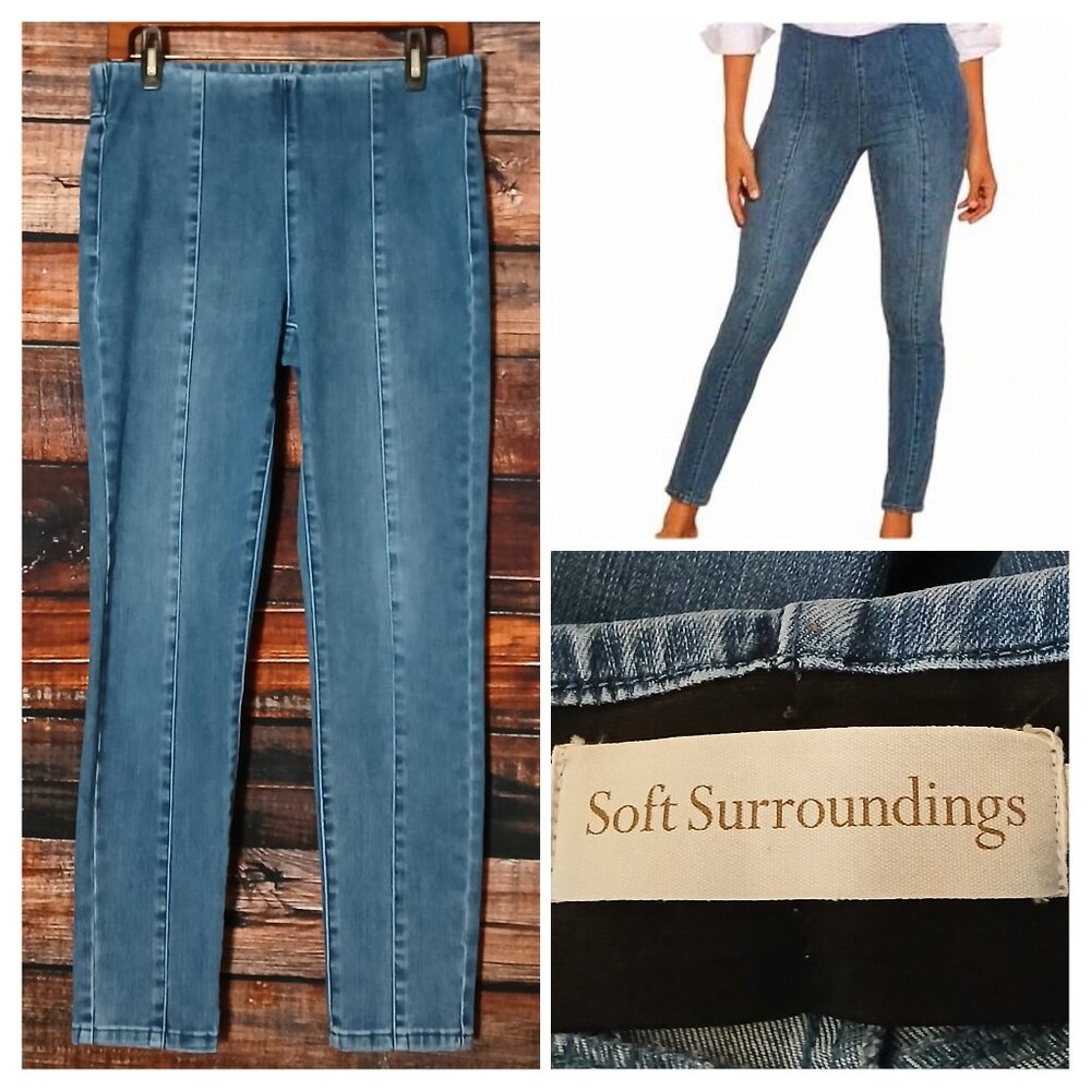 Soft Surroundings Jeans S Pull On Mid Rise Skinny Ankle Blue Denim Stretch